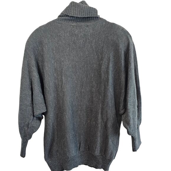 Vintage 80s Sweater Womens Medium Gray Patchwork Dolman Sleeve Textured Glam - Picture 2 of 11